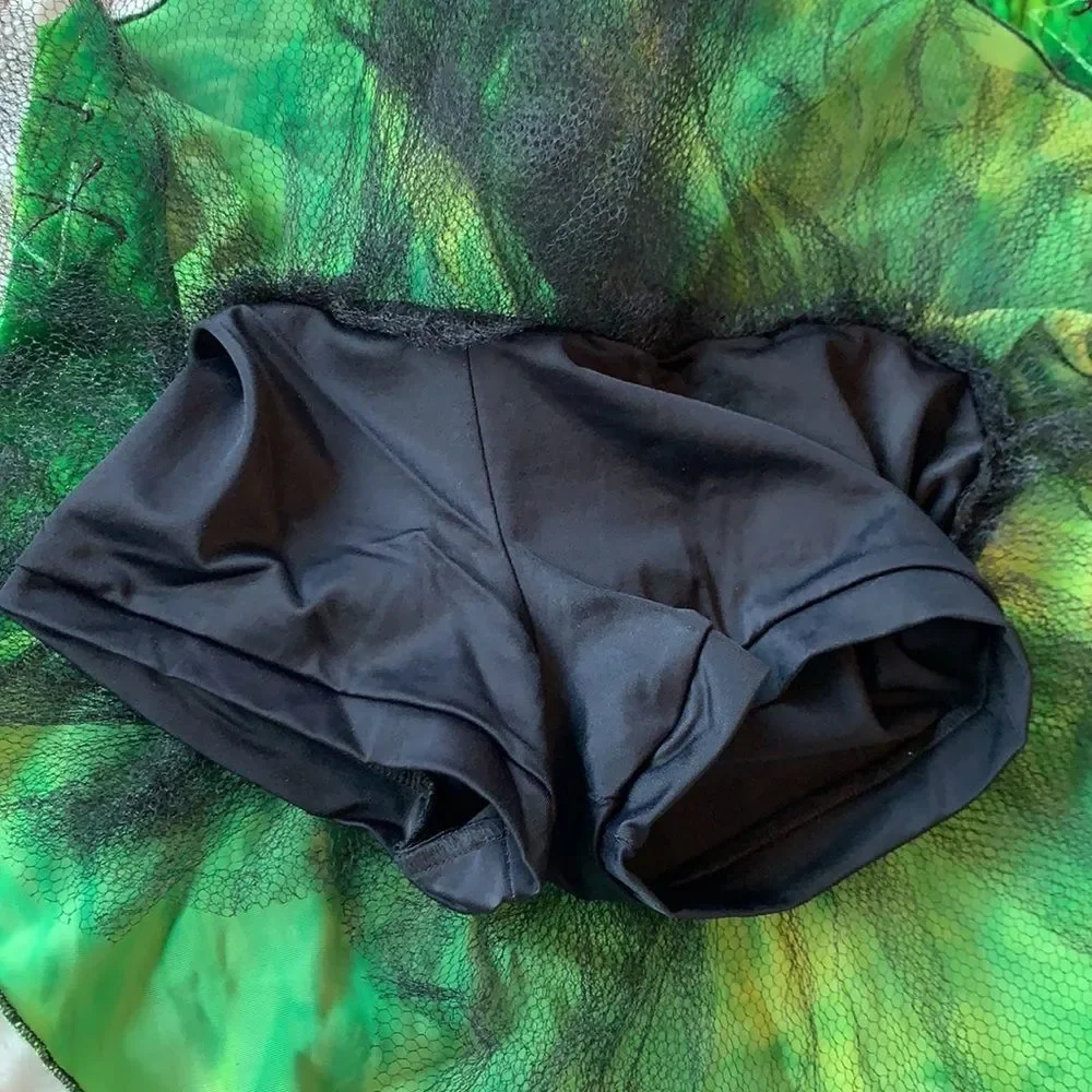 Green One Piece Dance Costume.  Swarovski Crystal adorned.